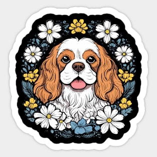 King Charles Spaniel with daisies illustration Sticker